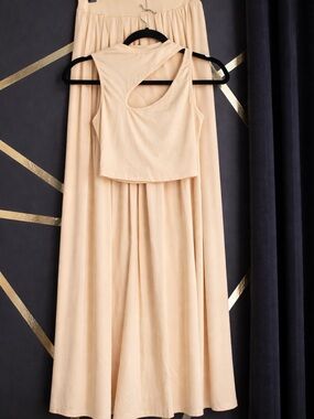 Peach Two-Piece Maxi Skirt & Crop Tank Set